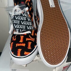 Vans Black and Orange Flame High-Tops